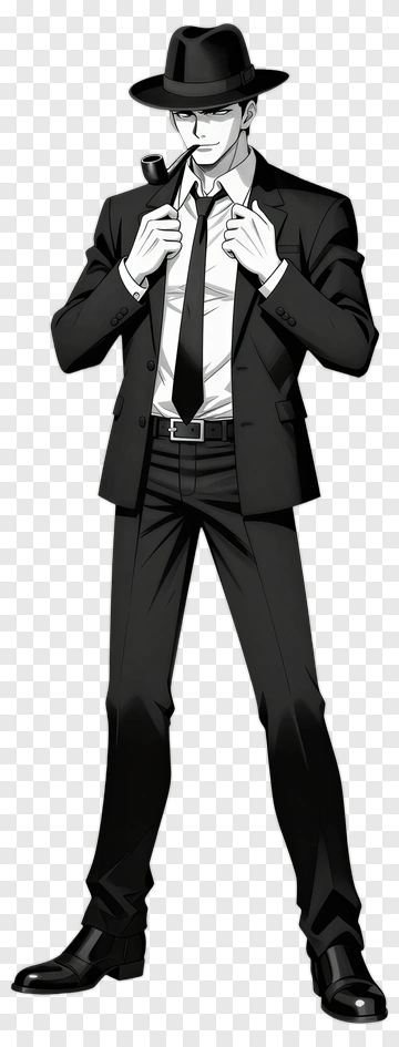 Stylish Man In Black Suit And Hat PNG