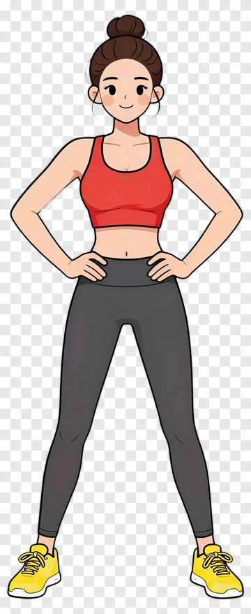 Cartoon Woman Posing In Athletic Outfit PNG