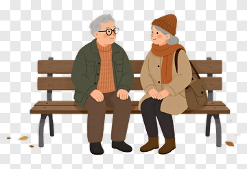 Happy Elderly Couple Sitting On A Park Bench PNG