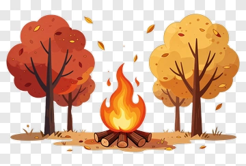 Colorful Autumn Campfire Scene PNG