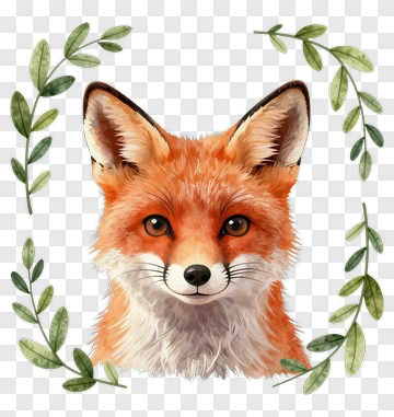 Realistic Fox Surrounded By Green Leaves PNG