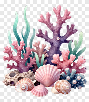 Colorful Coral Reef With Shells PNG