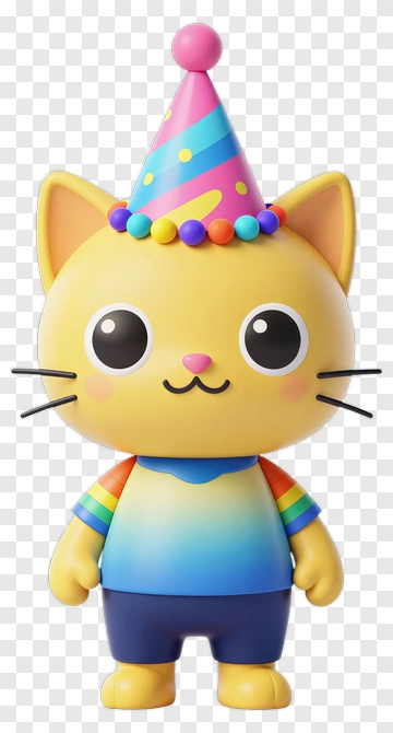 Cartoon Cat Wearing A Party Hat PNG