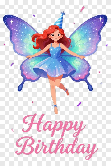 Colorful Birthday Fairy With Happy Birthday Text PNG