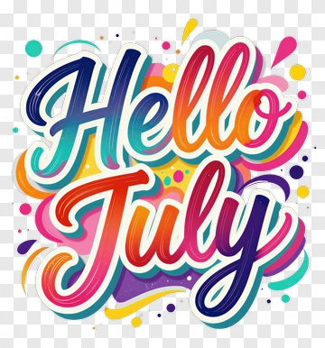 Hello July Colorful Typography PNG