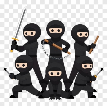 Cartoon Ninjas Group With Weapons PNG