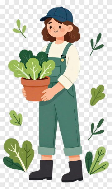 Gardener Holding A Pot Of Lettuce PNG