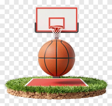 Basketball Hoop And Ball On Grass Court PNG