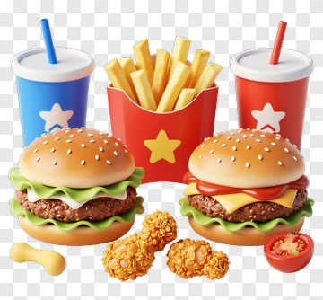 Fast Food Meal With Burgers And Fries PNG