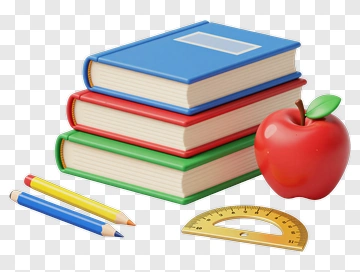 Colorful Stack Of School Books With Apple And Stationery PNG