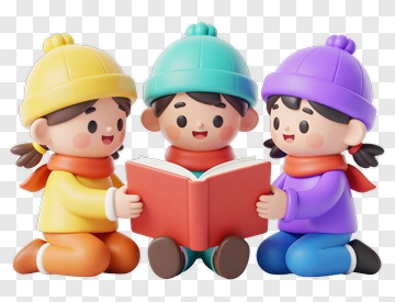 Cartoon Children Reading A Book Together PNG