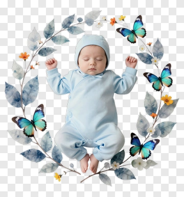 Baby Surrounded By Butterflies And Flowers PNG