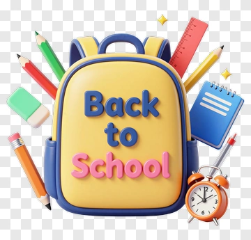 Back To School Backpack With Stationery Items PNG