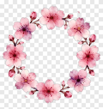 Watercolor Cherry Blossom Wreath PNG