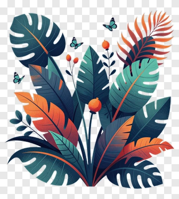 Colorful Tropical Plant Composition PNG