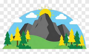 Mountain Landscape With Trees And Sun PNG