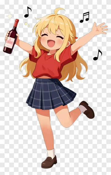Cheerful Girl Holding A Drink And Singing PNG