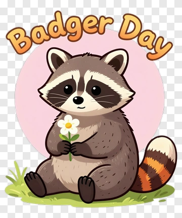 Cartoon Raccoon Holding A Flower For Badger Day PNG