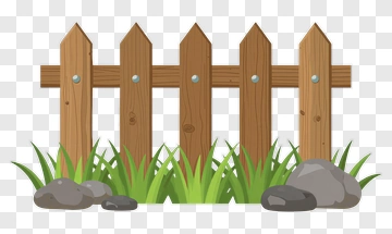 Wooden Fence With Grass And Rocks PNG