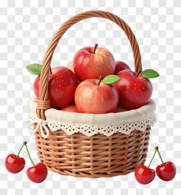 Basket Of Red Apples With Cherries PNG