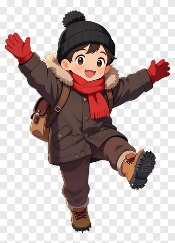 Cartoon Boy Wearing Winter Clothes PNG