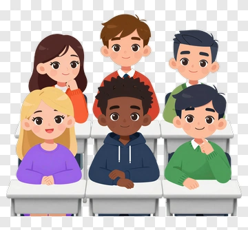 Cartoon Classroom With Six Students PNG