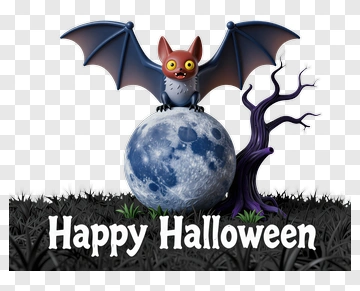Cartoon Bat Sitting On A Full Moon For Halloween PNG