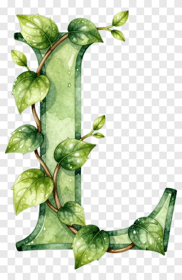 Green Letter L With Leaves PNG