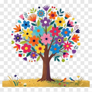 Colorful Tree With Flowers PNG