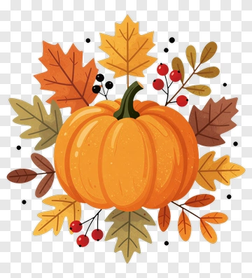 Pumpkin Surrounded By Autumn Leaves PNG