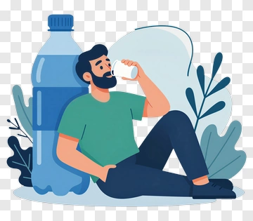 Man Drinking Water Next To A Bottle PNG