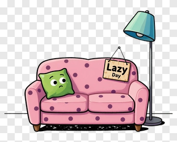 Cartoon Couch With Lazy Day Sign PNG
