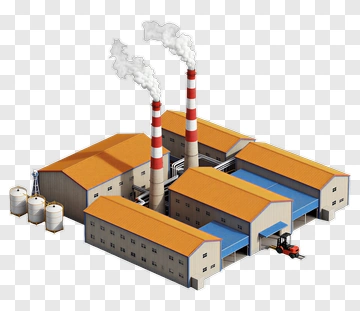 Industrial Factory With Smoke Stacks PNG