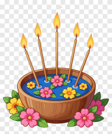 Colorful Flower Bowl With Candles PNG