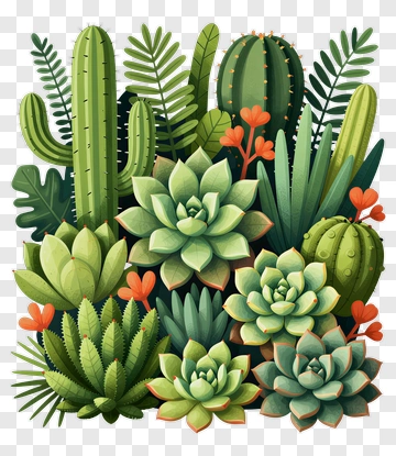 Colorful Succulent And Cactus Arrangement PNG