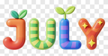Colorful July Text With Leaves PNG