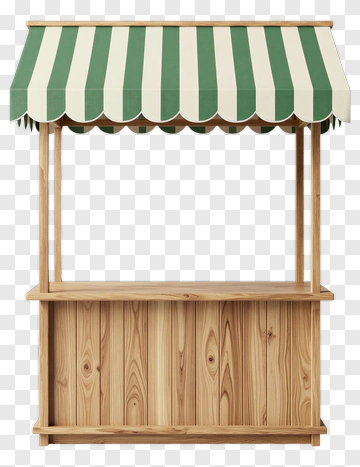Wooden Market Stall With Green And White Canopy PNG