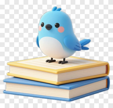 Cute Blue Bird Standing On Stacked Books PNG