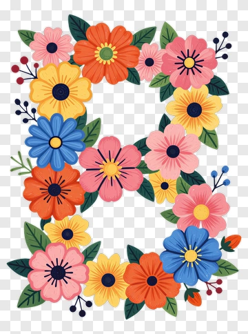 Colorful Floral Letter B PNG