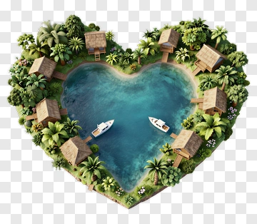Heart-Shaped Tropical Island With Boats PNG