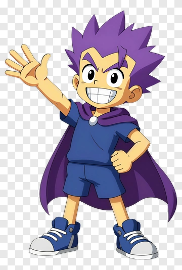 Cartoon Boy With Purple Hair Wearing A Cape PNG