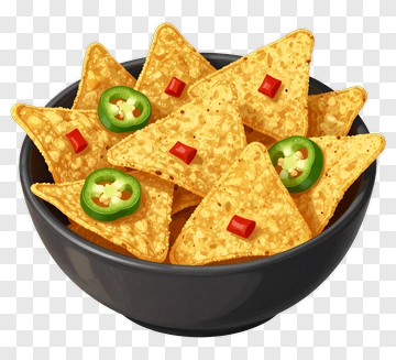 Bowl Of Tortilla Chips With Jalapeños And Peppers PNG