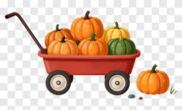 Pumpkin Cart Filled With Colorful Pumpkins PNG