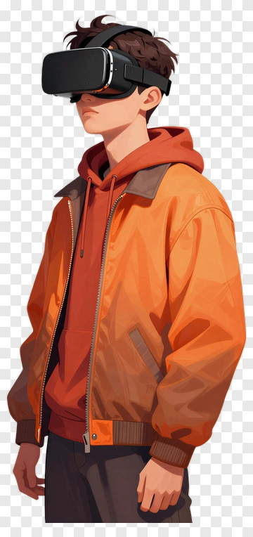 Young Man Wearing Virtual Reality Headset PNG