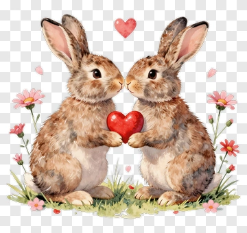 Cute Rabbits Holding A Heart PNG
