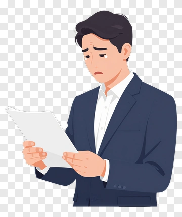 Concerned Businessman Reading Document PNG