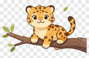 Cartoon Leopard Sitting On A Branch PNG