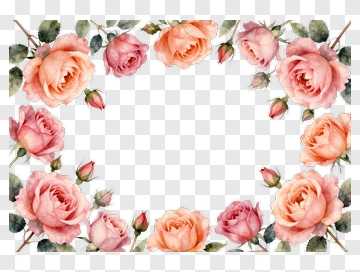 Watercolor Floral Frame With Pink Roses PNG