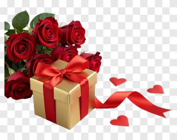 Gift Box With Red Roses And Hearts PNG