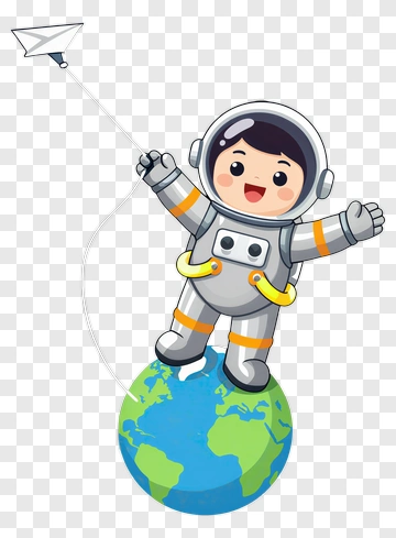 Cartoon Astronaut Holding A Paper Airplane On Earth PNG